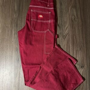 Dickies Burgundy Pants with White Stitching